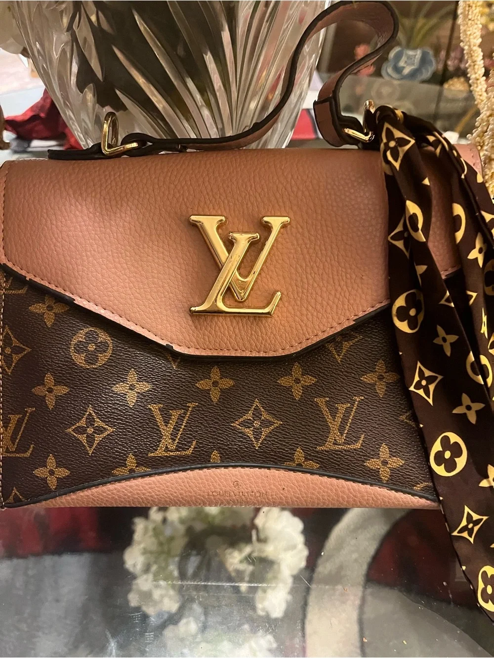 Louis Vuitton Brown Monogram & Tan Leather Satchel